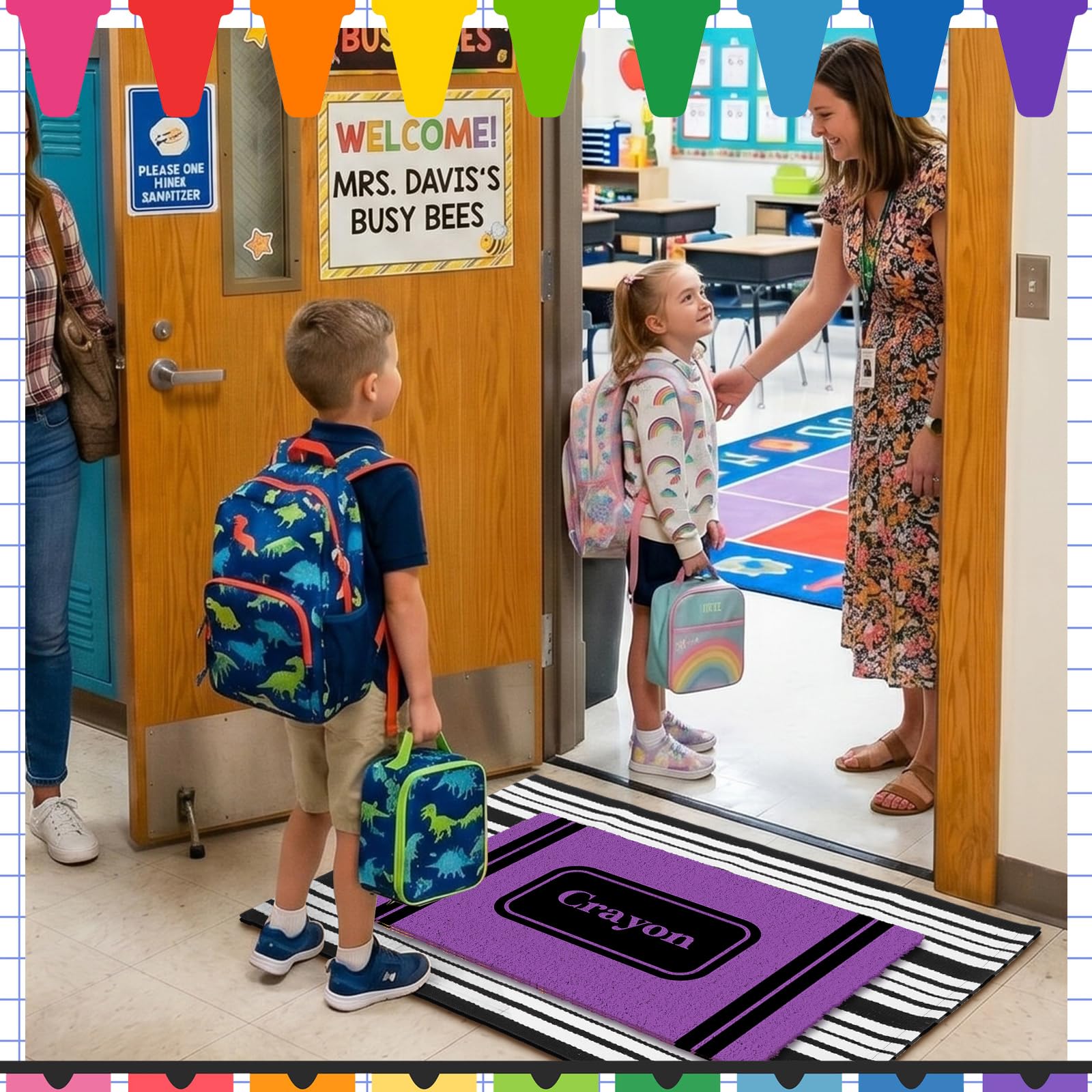 Duraaamo Crayon Doormat set displayed in a classroom