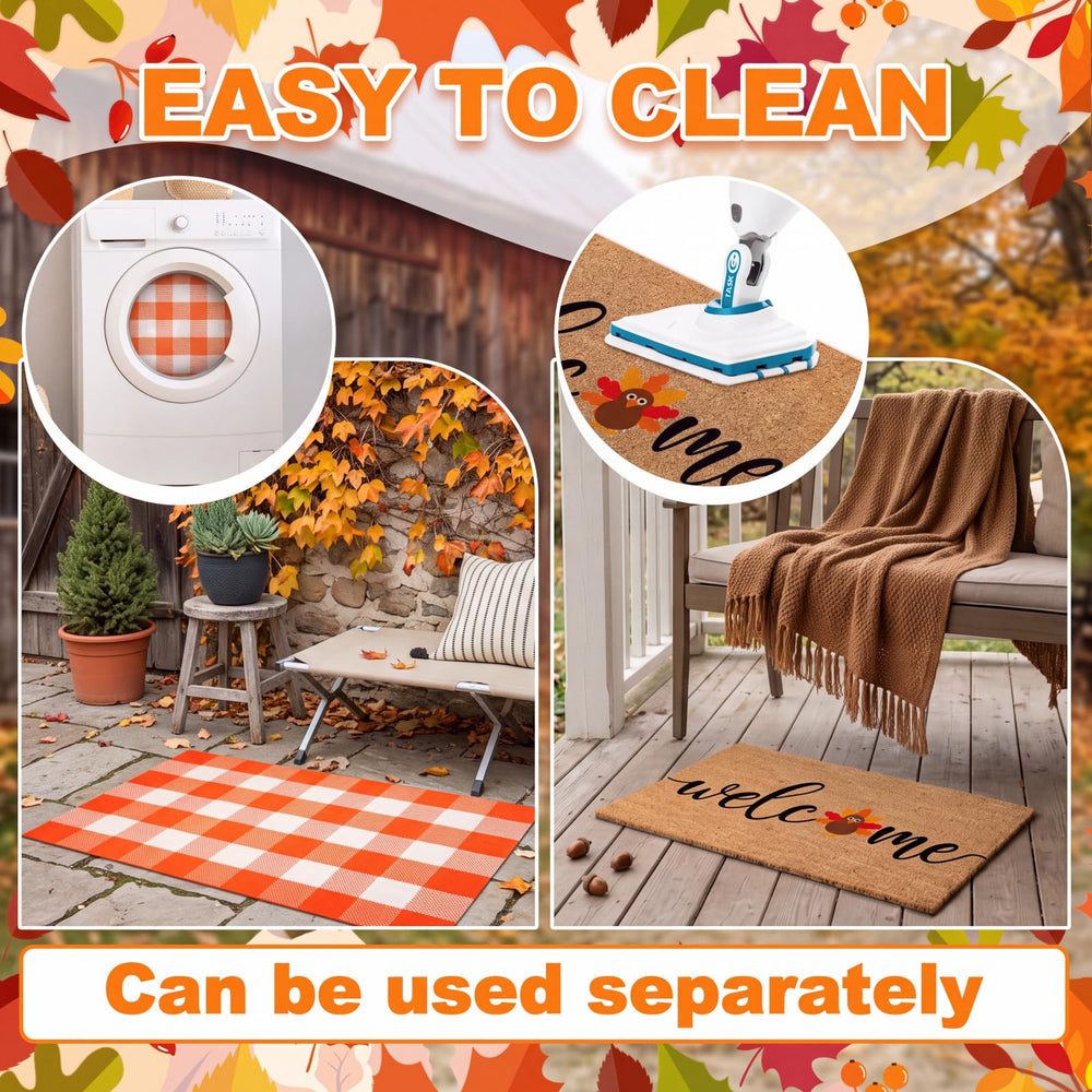 Duraaamo doormat and plaid rug set displayed on a porch