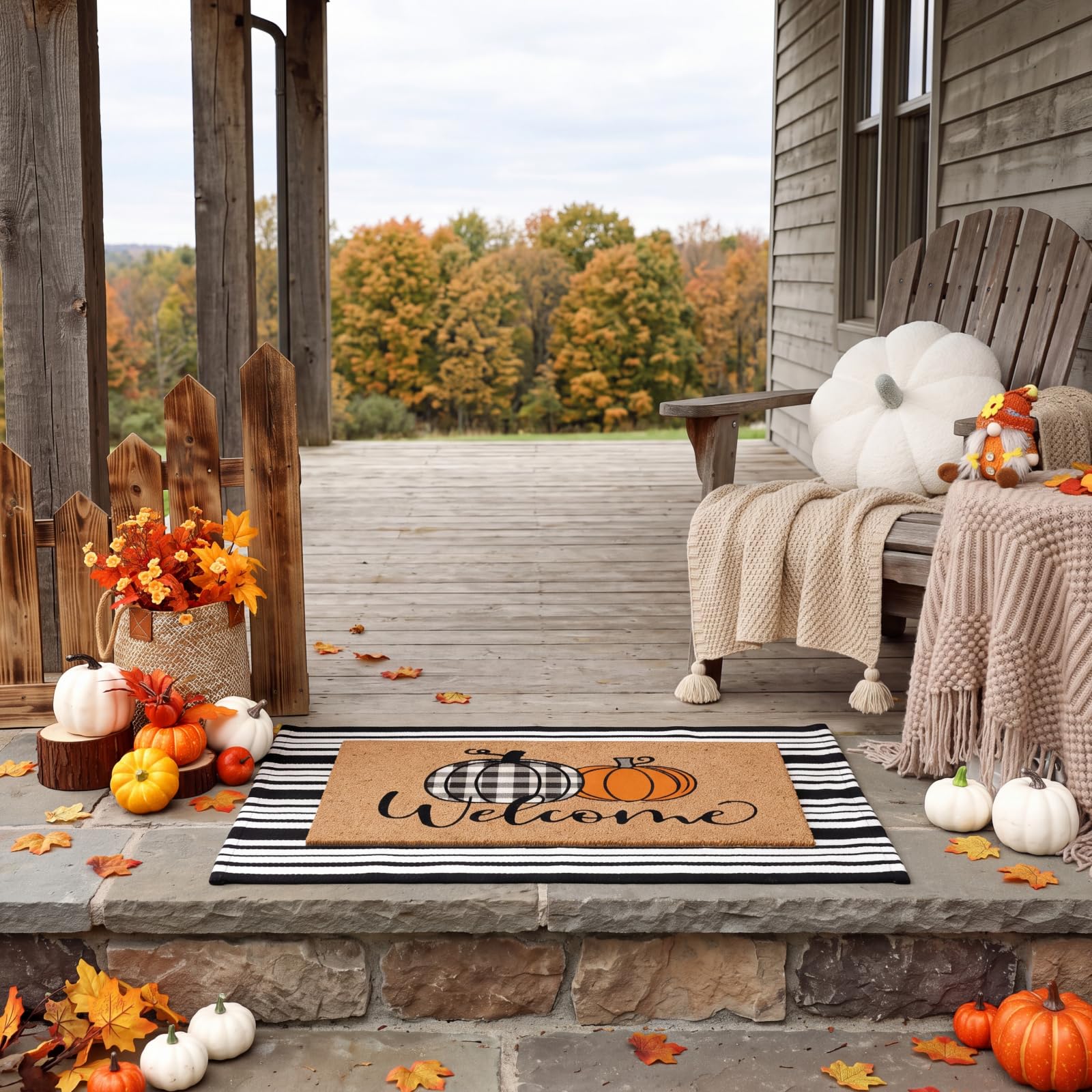 Duraaamo doormat and striped rug layered together