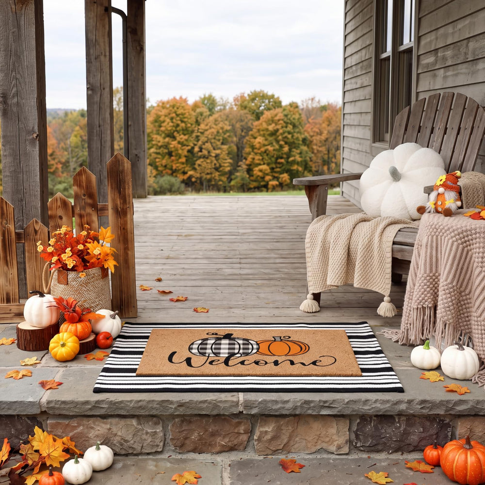 Duraaamo doormat and striped rug layered together