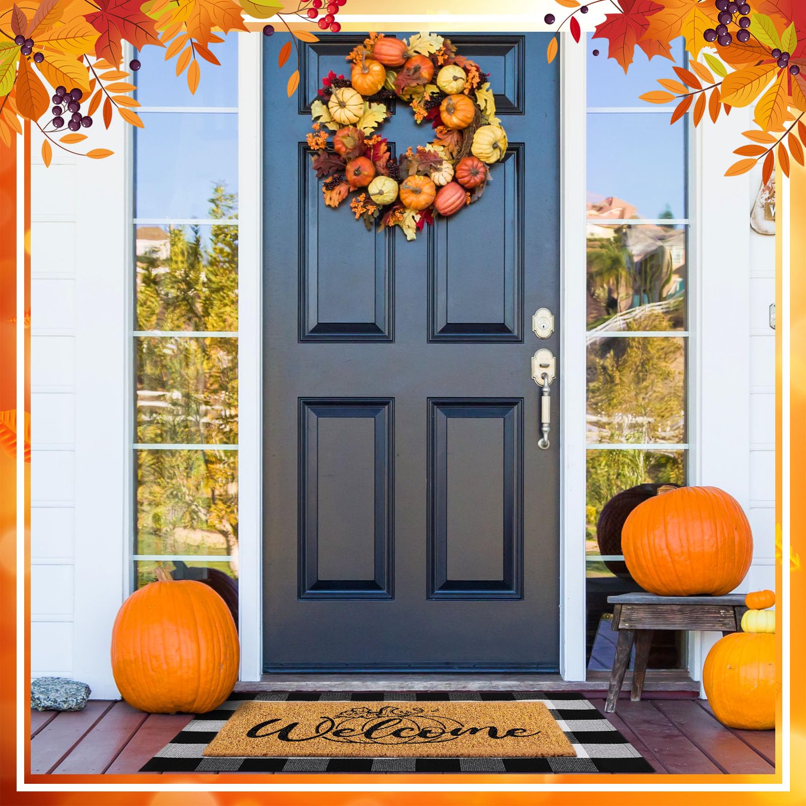 Duraaamo doormat with autumn leaves decor