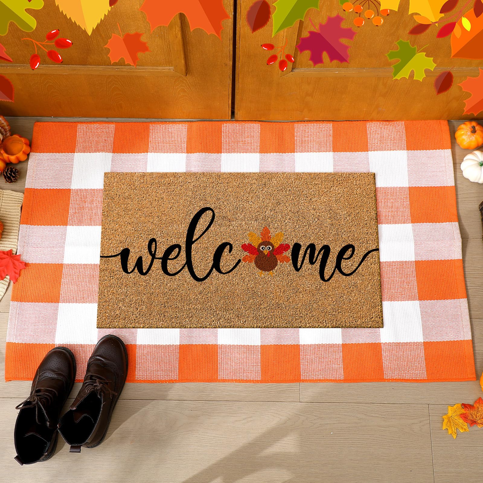 Duraaamo doormat with plaid rug showing dimensions
