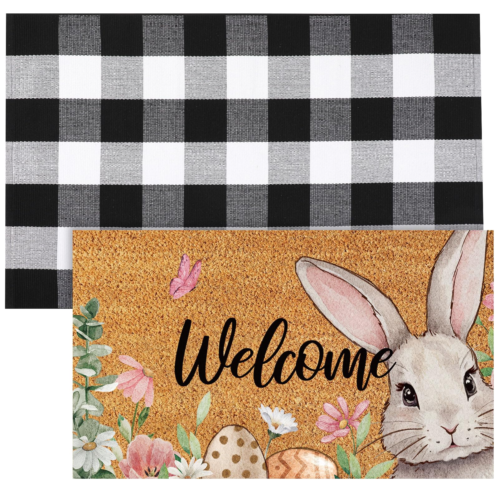 Duraaamo Easter coir doormat with bunny patterns front view