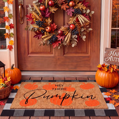 Duraaamo Fall Doormat Set with pumpkin patterns and black and white rug
