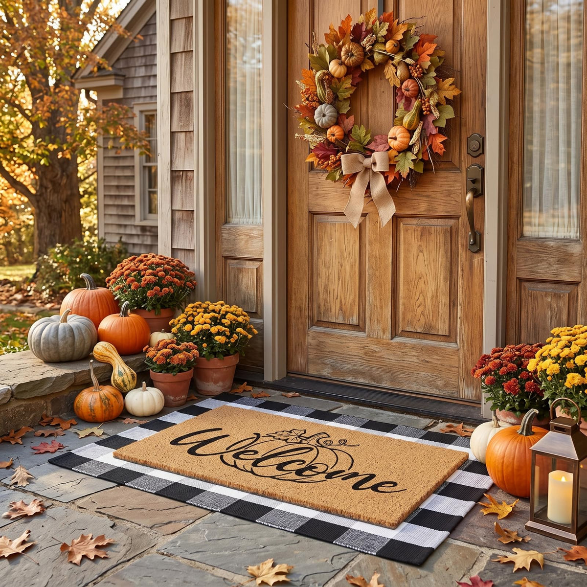 Duraaamo Fall Doormat with ghost patterns, 16x28 inches