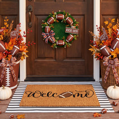 Duraaamo Football Coir Door Mat front view with football patterns