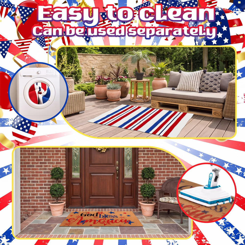 Duraaamo patriotic doormat set, rolled for storage