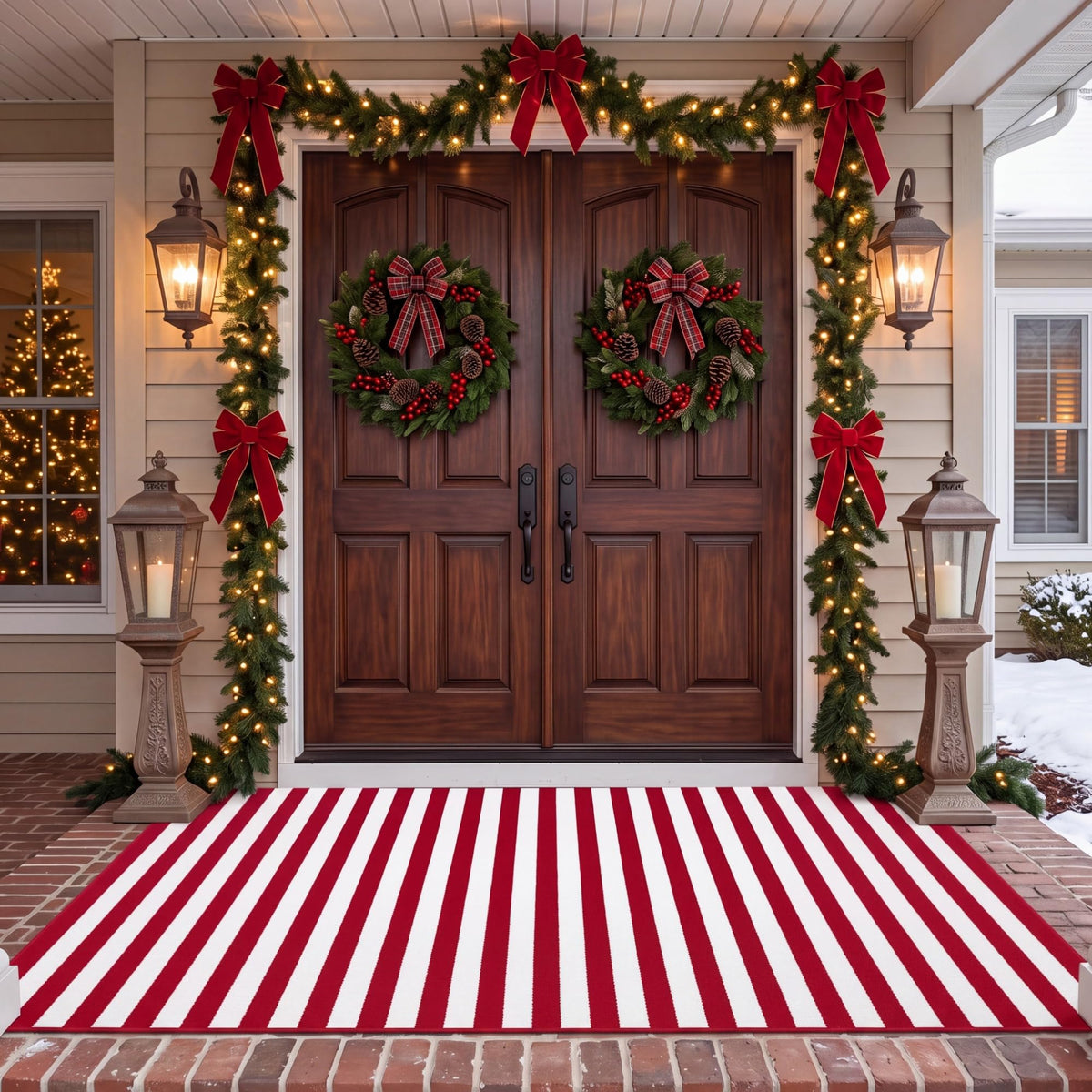 Duraaamo Red and White Striped Rug 4' x 6' front view
