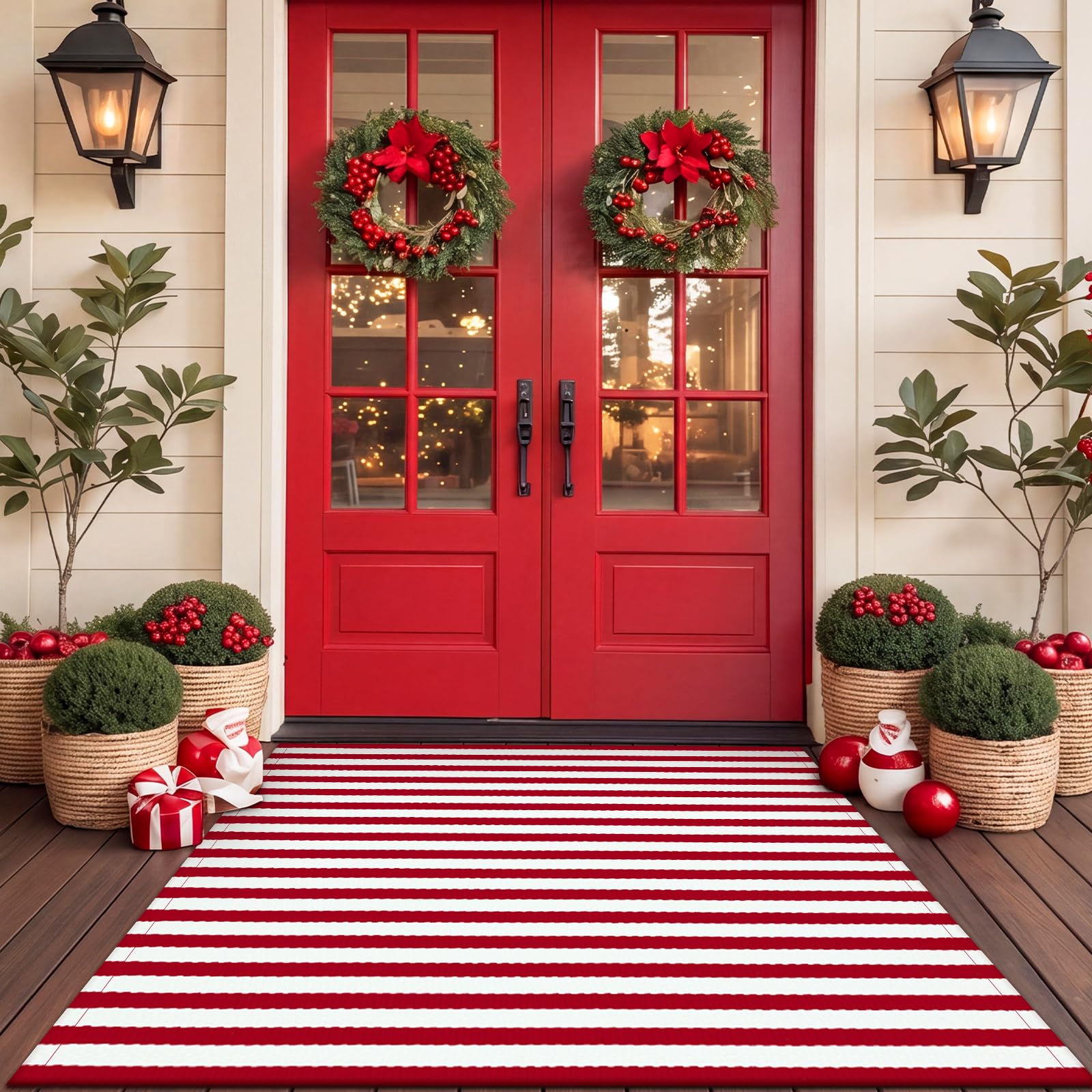 Duraaamo Red and White Striped Rug 4' x 6' packaging