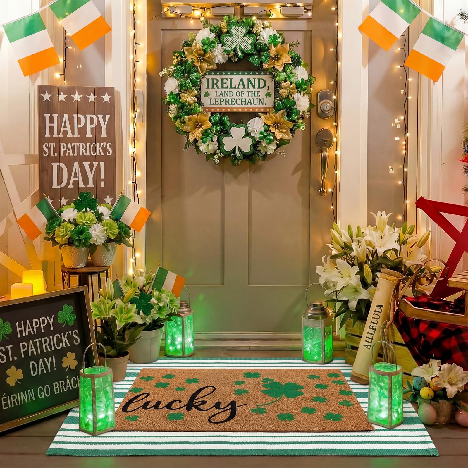 Duraaamo St. Patrick's Day doormat with dimensions shown