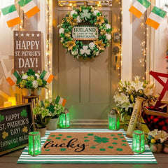 Duraaamo St. Patrick's Day doormat with dimensions shown