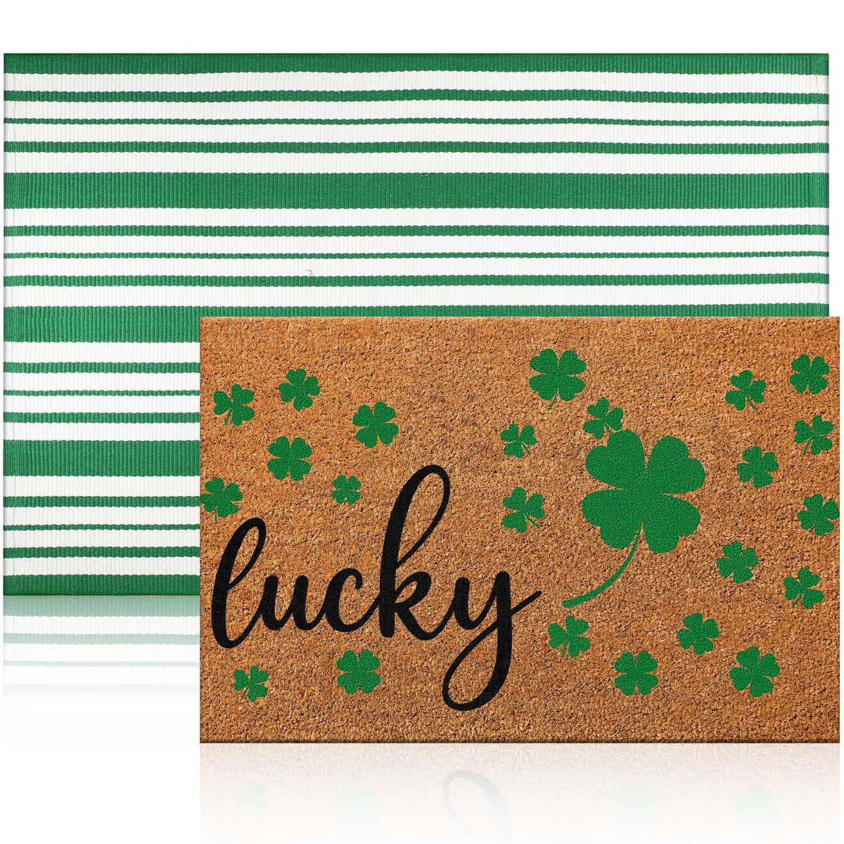 Duraaamo St. Patrick's Day doormat with shamrock patterns, front view