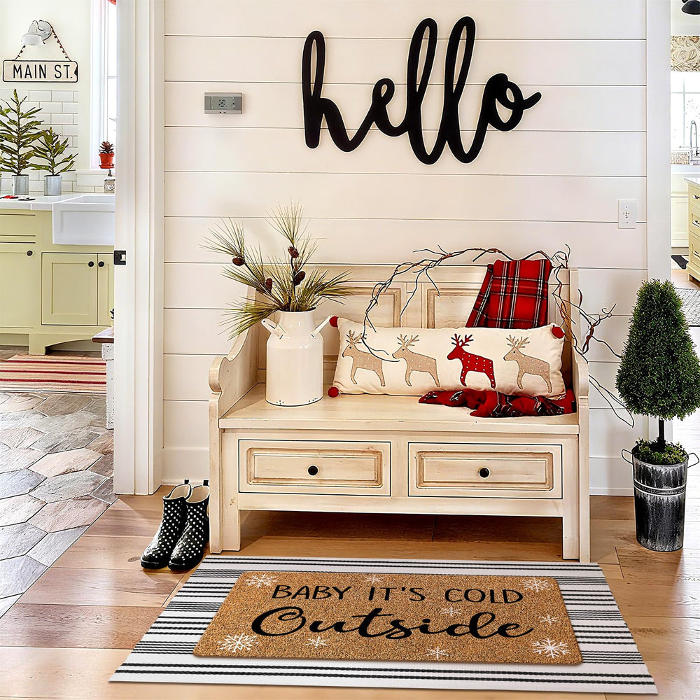 Duraaamo winter doormat in front of a decorated porch