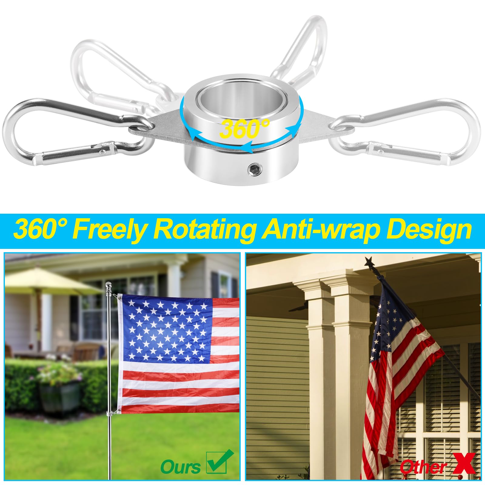 Durable aluminium alloy BONWIN flag pole clips in silver