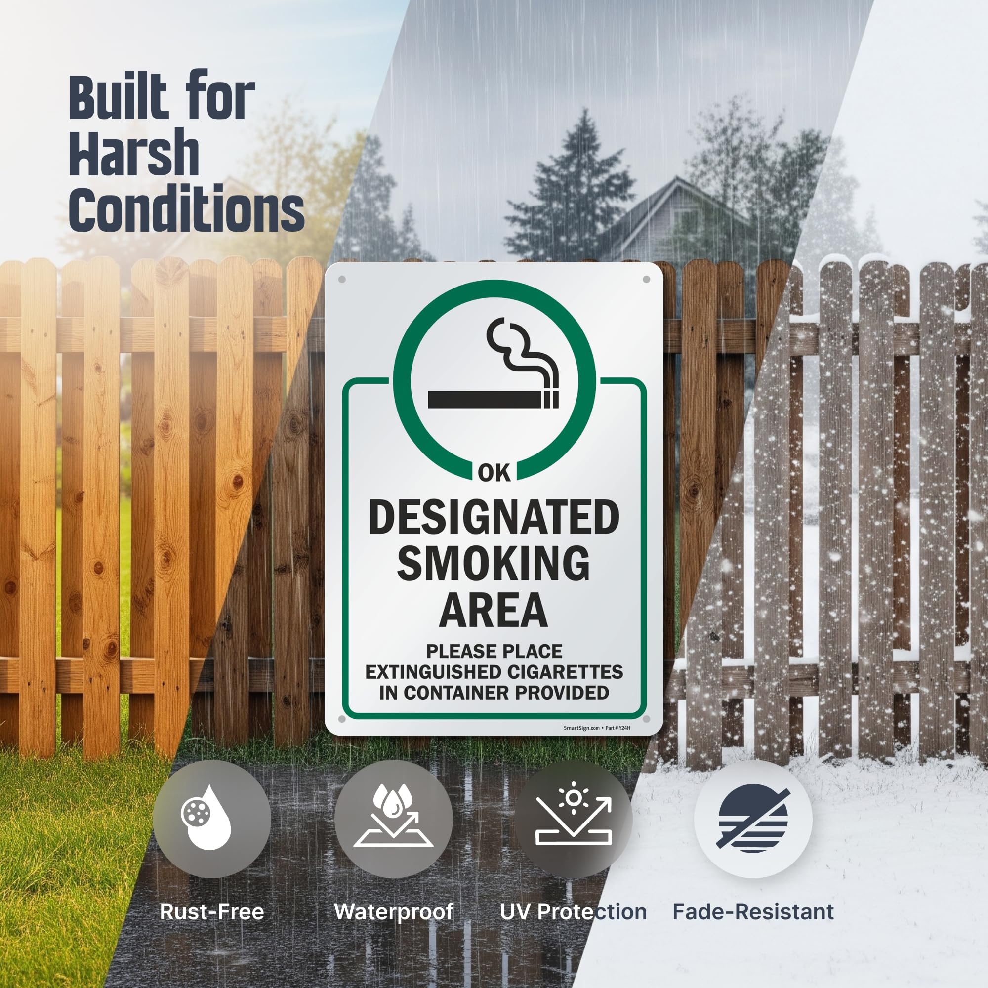 Durable aluminum material of SmartSign's Designated Smoking Area sign