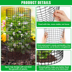 Durable black metal plant cage installed in garden