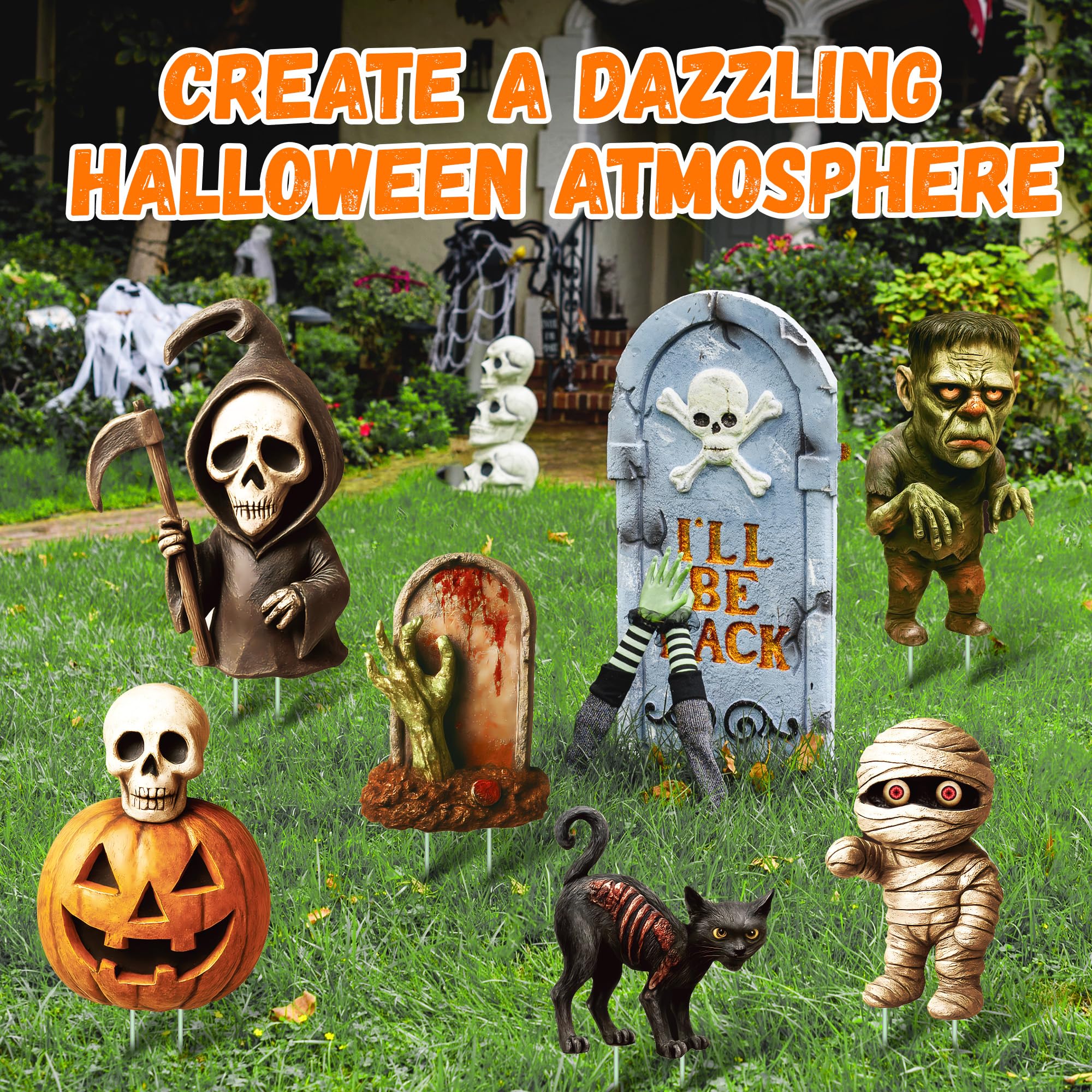 Durable Halloween yard signs displayed in an outdoor setting