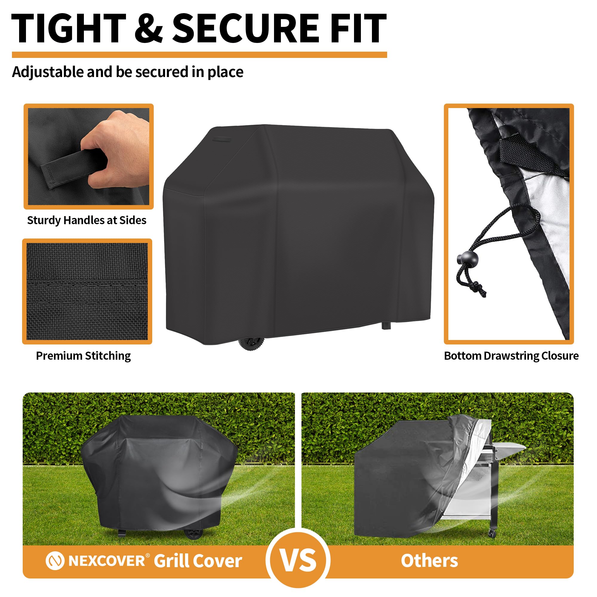 Durable handles on NEXCOVER gas grill cover for easy removal
