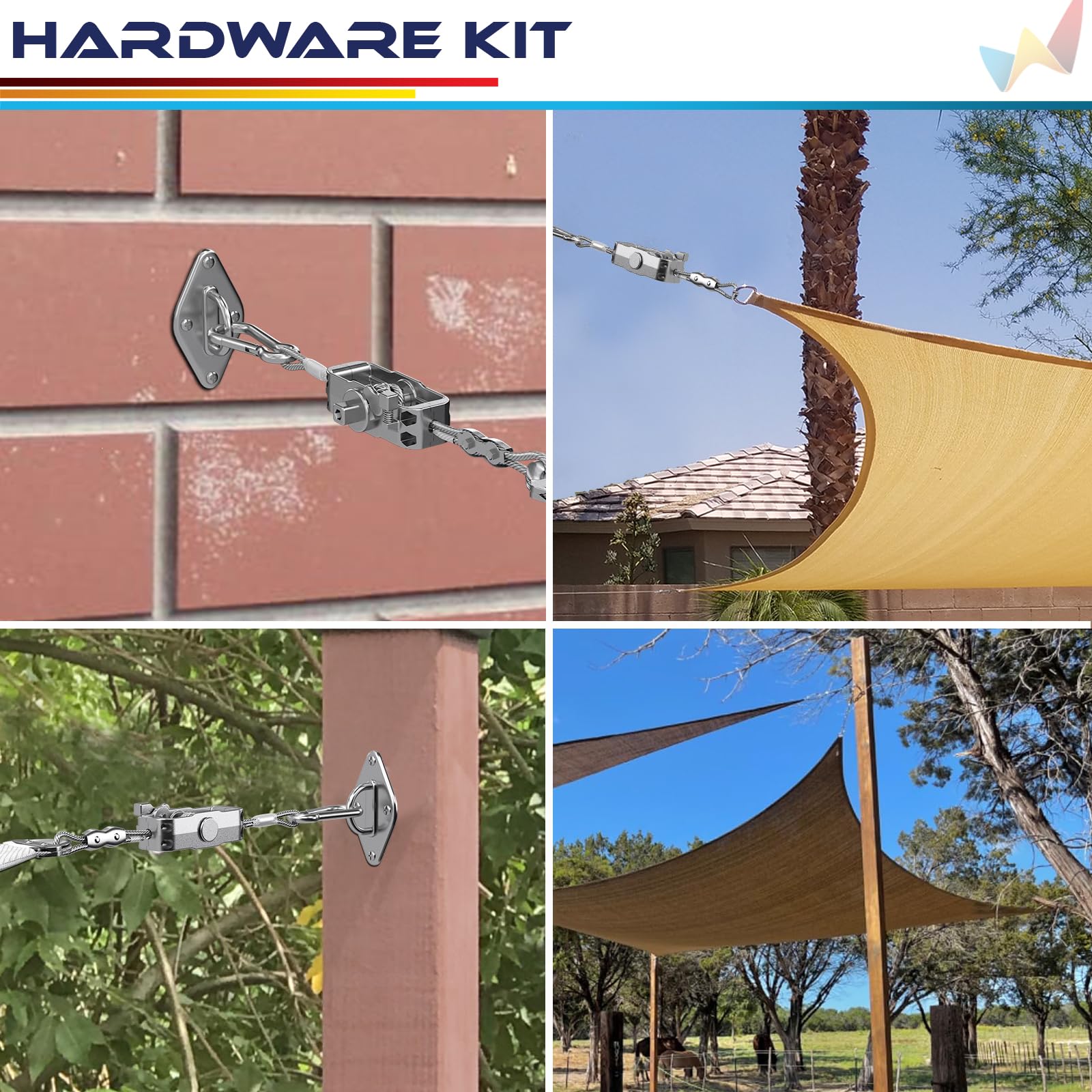 Durable pad eyes and snap hooks from the Windscreen4less kit