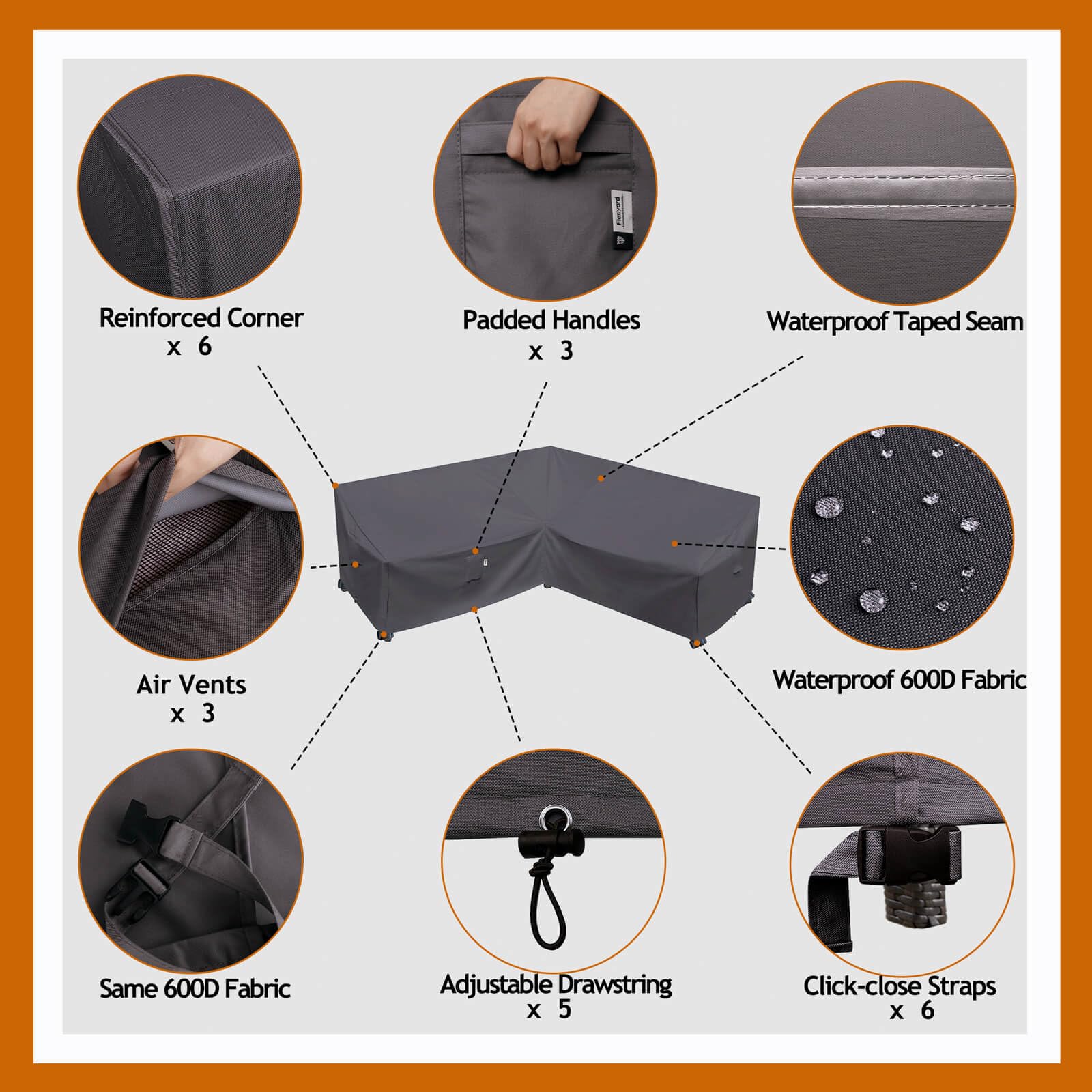 Durable padded handles on Flexiyard sofa cover