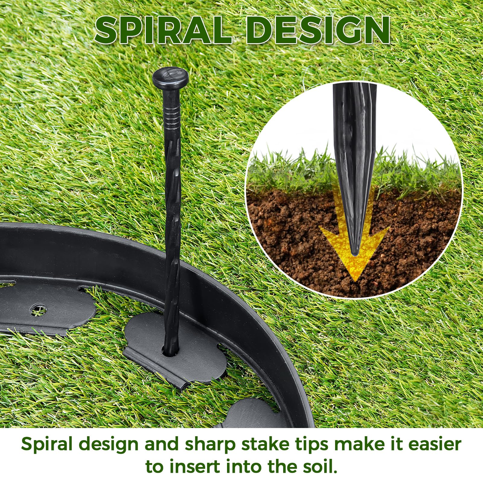 Durable plastic landscape edging stakes in outdoor setting