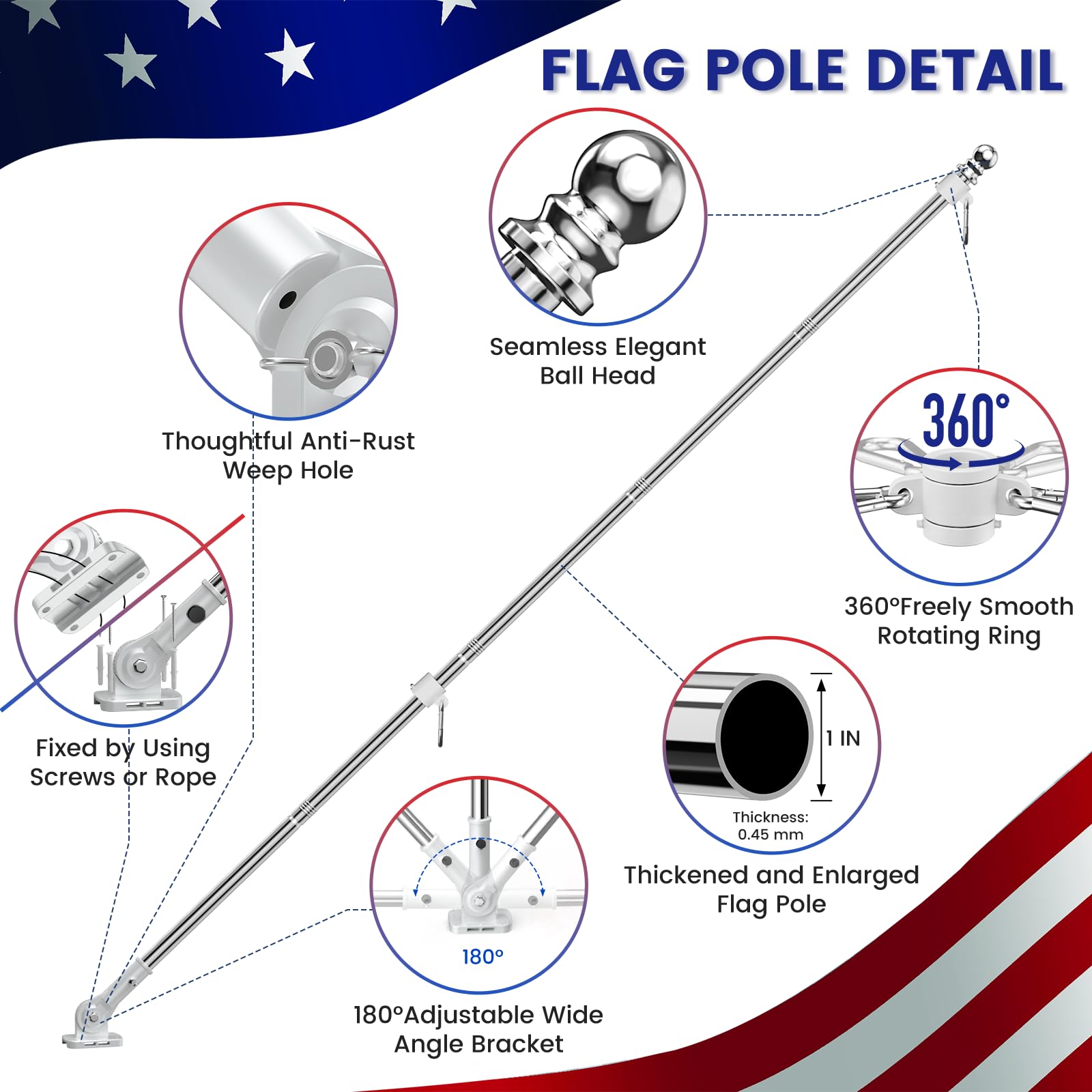 Durable stainless steel construction of ZHULI flag pole
