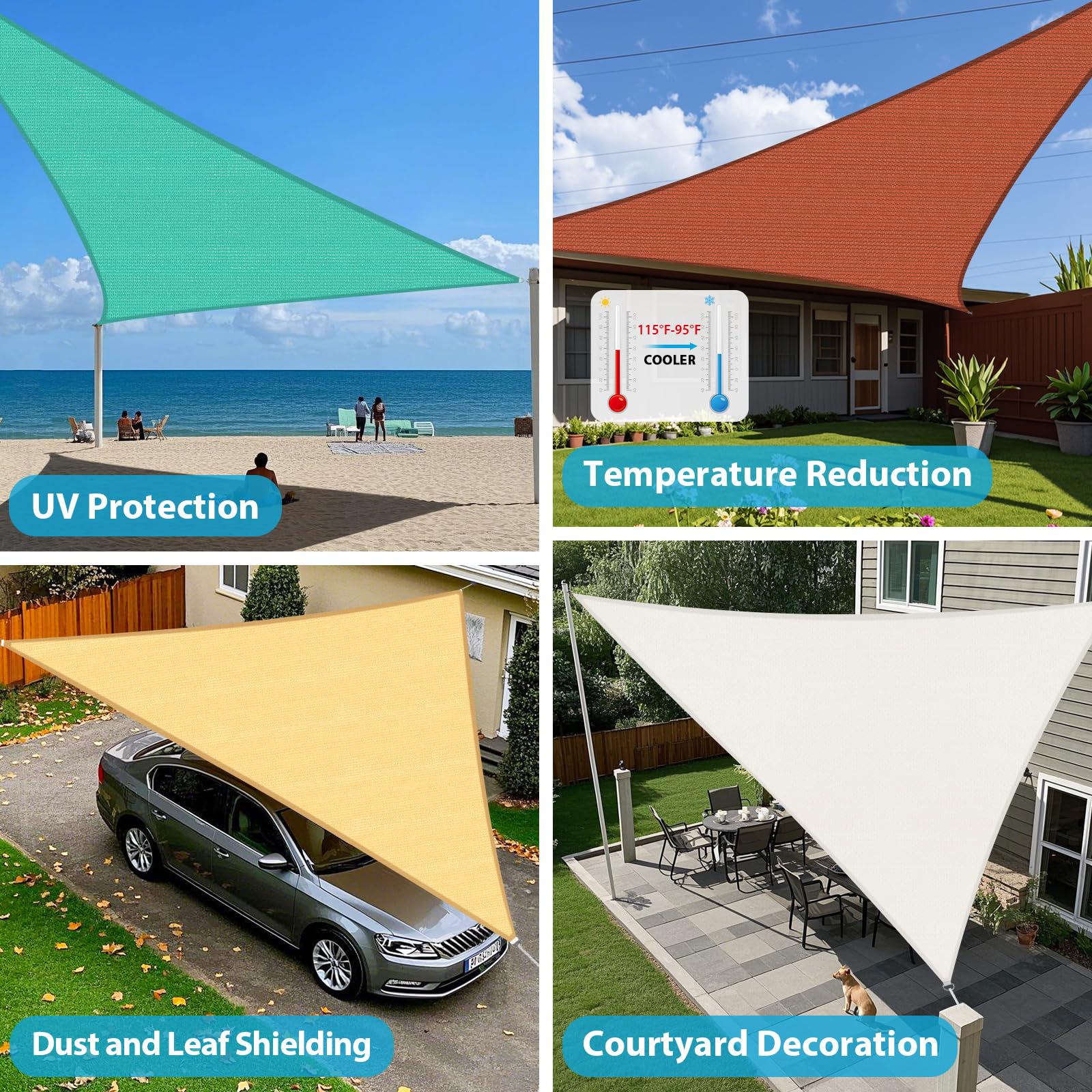 Durable stitched edges and D-rings of Amagenix shade sail