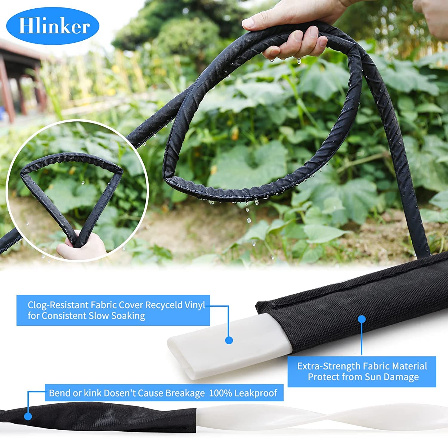 Durable vinyl material of Hlinker soaker hose showing flexibility