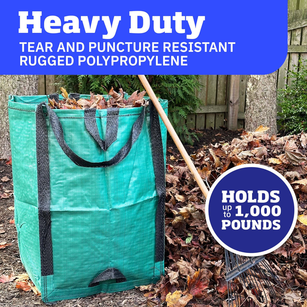 DURASACK Heavy Duty Home and Yard Bag, green, open with debris