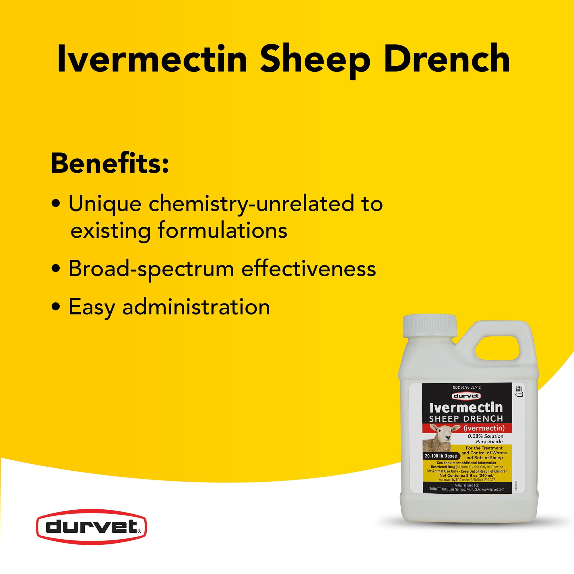 Durvet Ivermectin Sheep Drench 8 fl oz bottle side view
