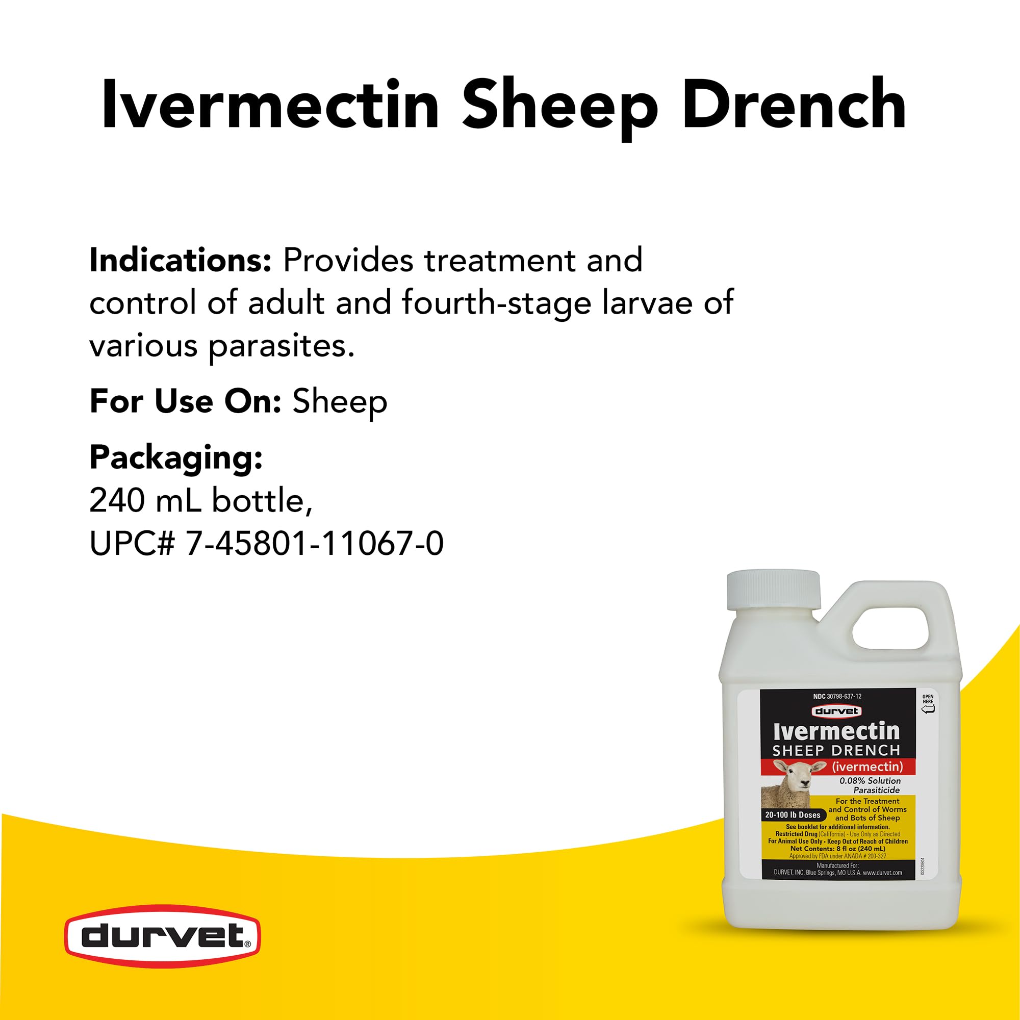 Durvet Ivermectin Sheep Drench packaging and label details