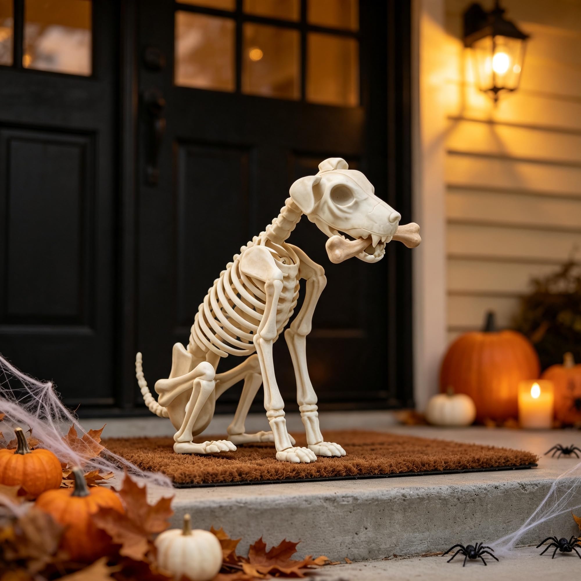 Dusk&Decorum Skeleton Dogs in a festive Halloween display