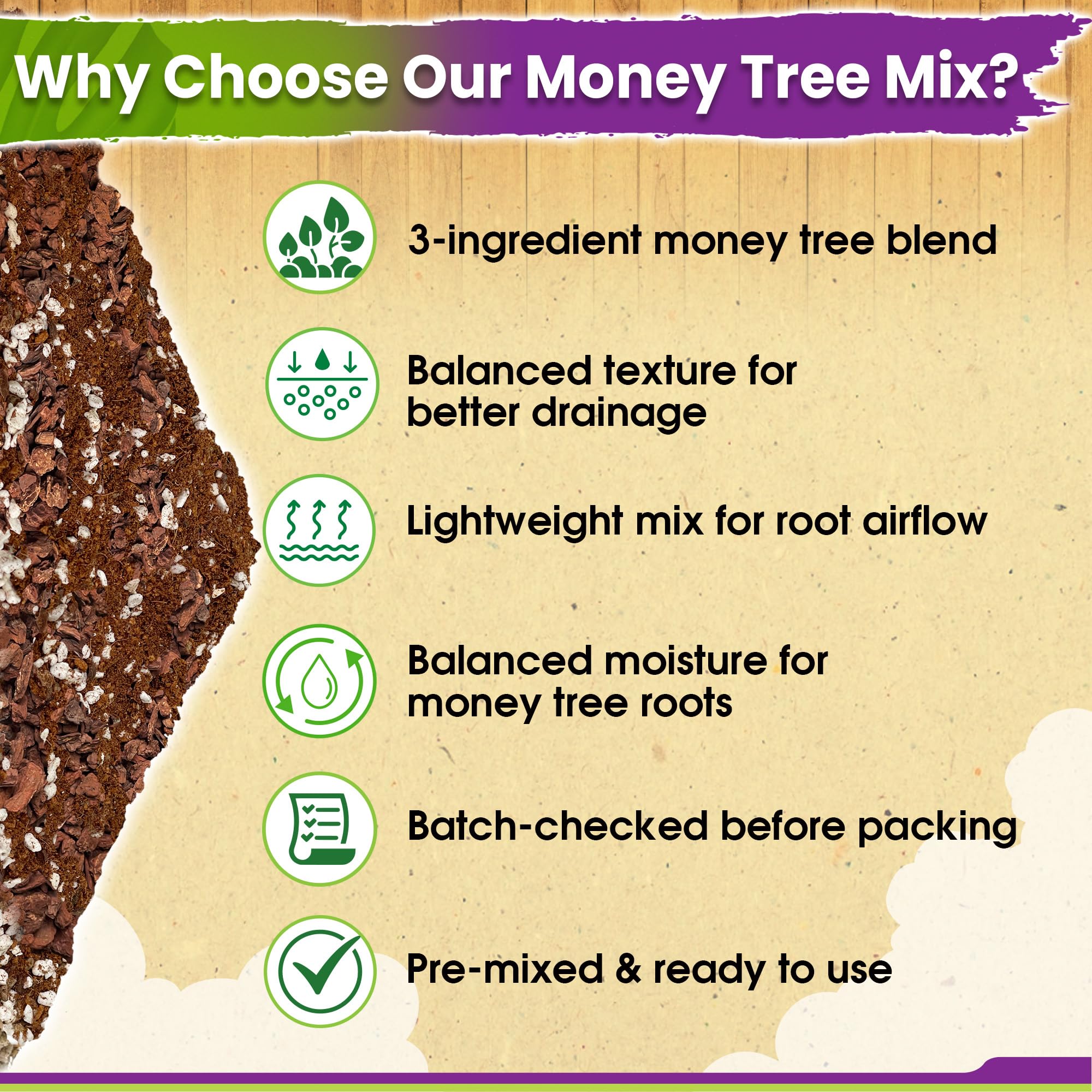 Duspro Money Tree Soil 4 Quarts showing ingredients list