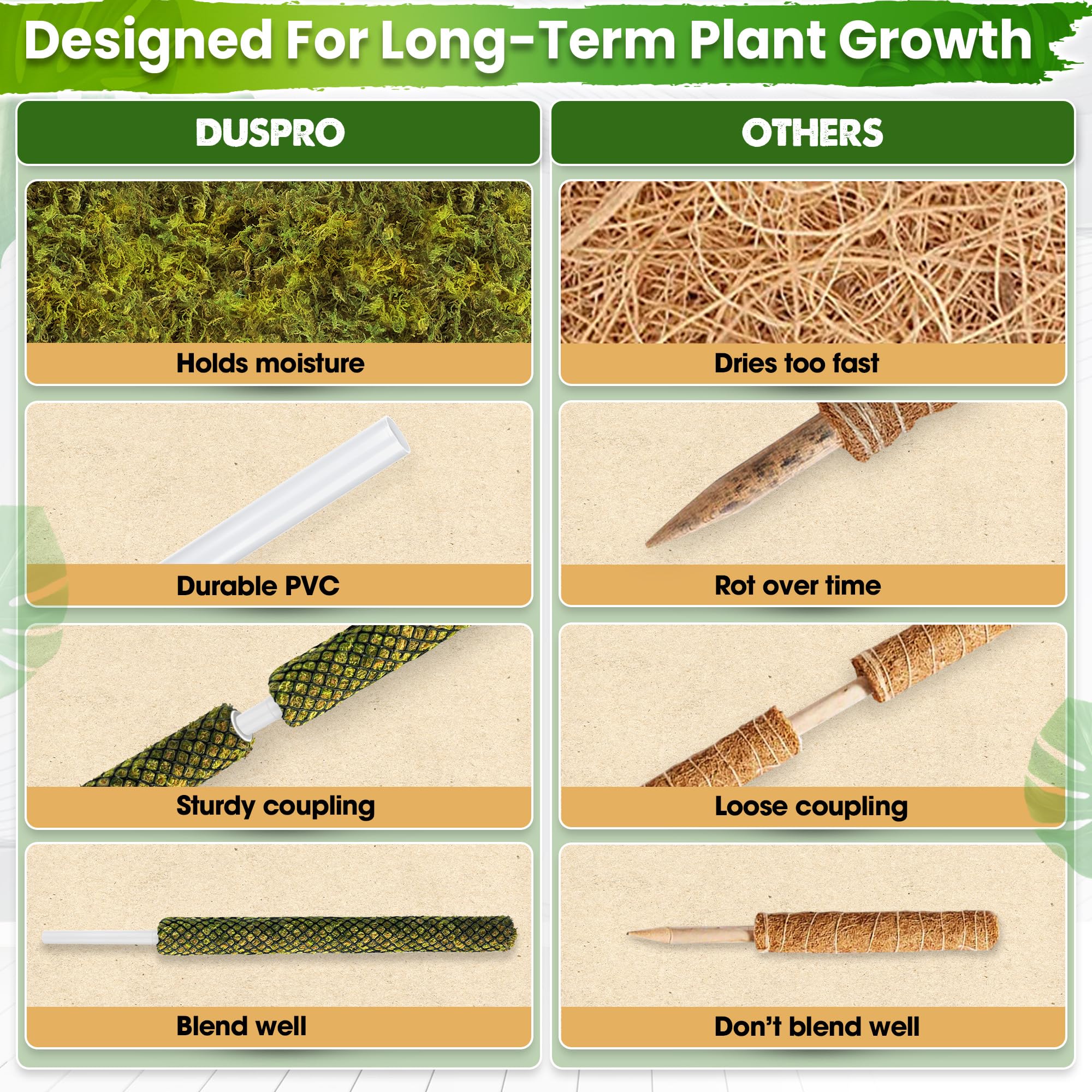 Duspro moss pole inserted into soil with climbing plant