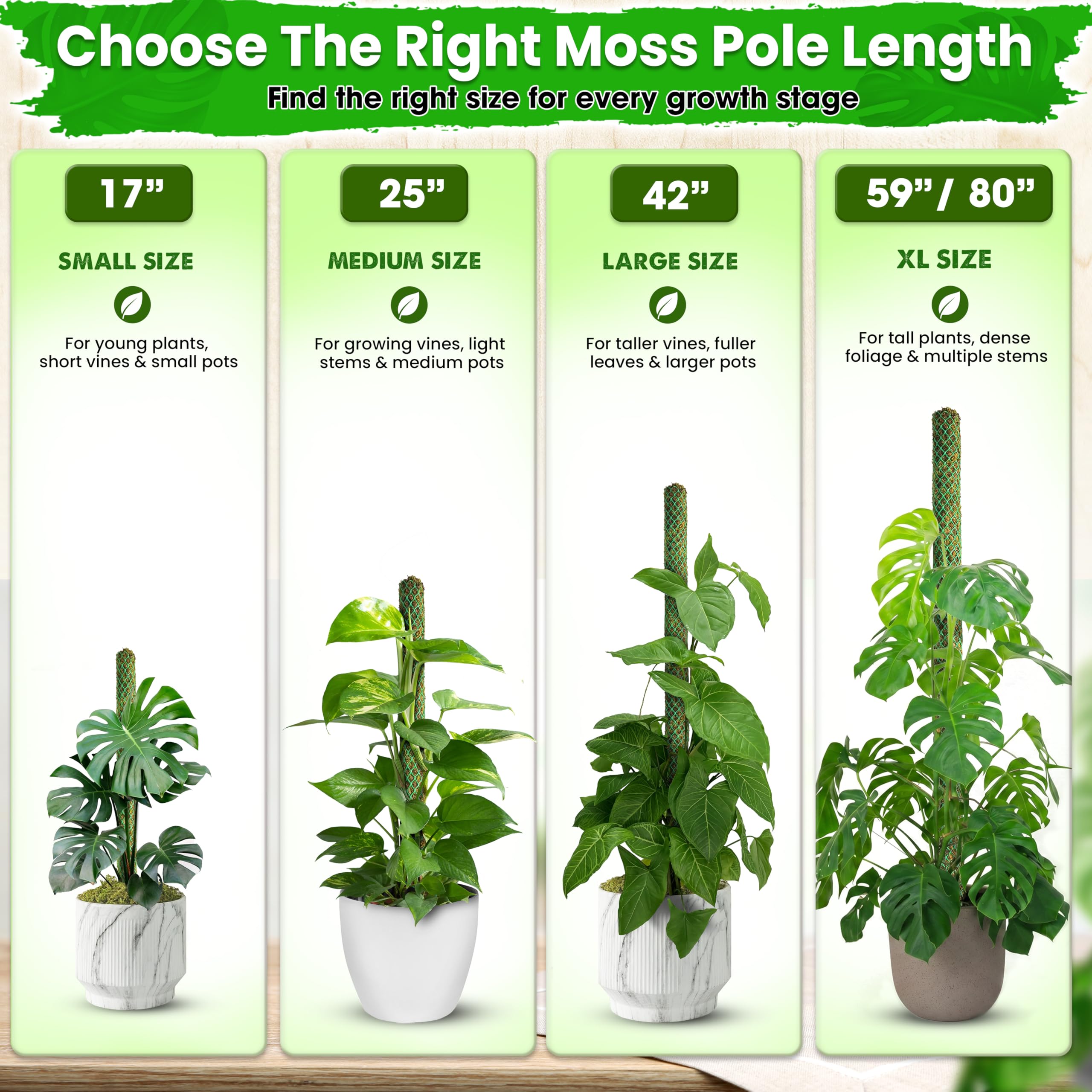 Duspro moss pole with green PVC mesh wrapping