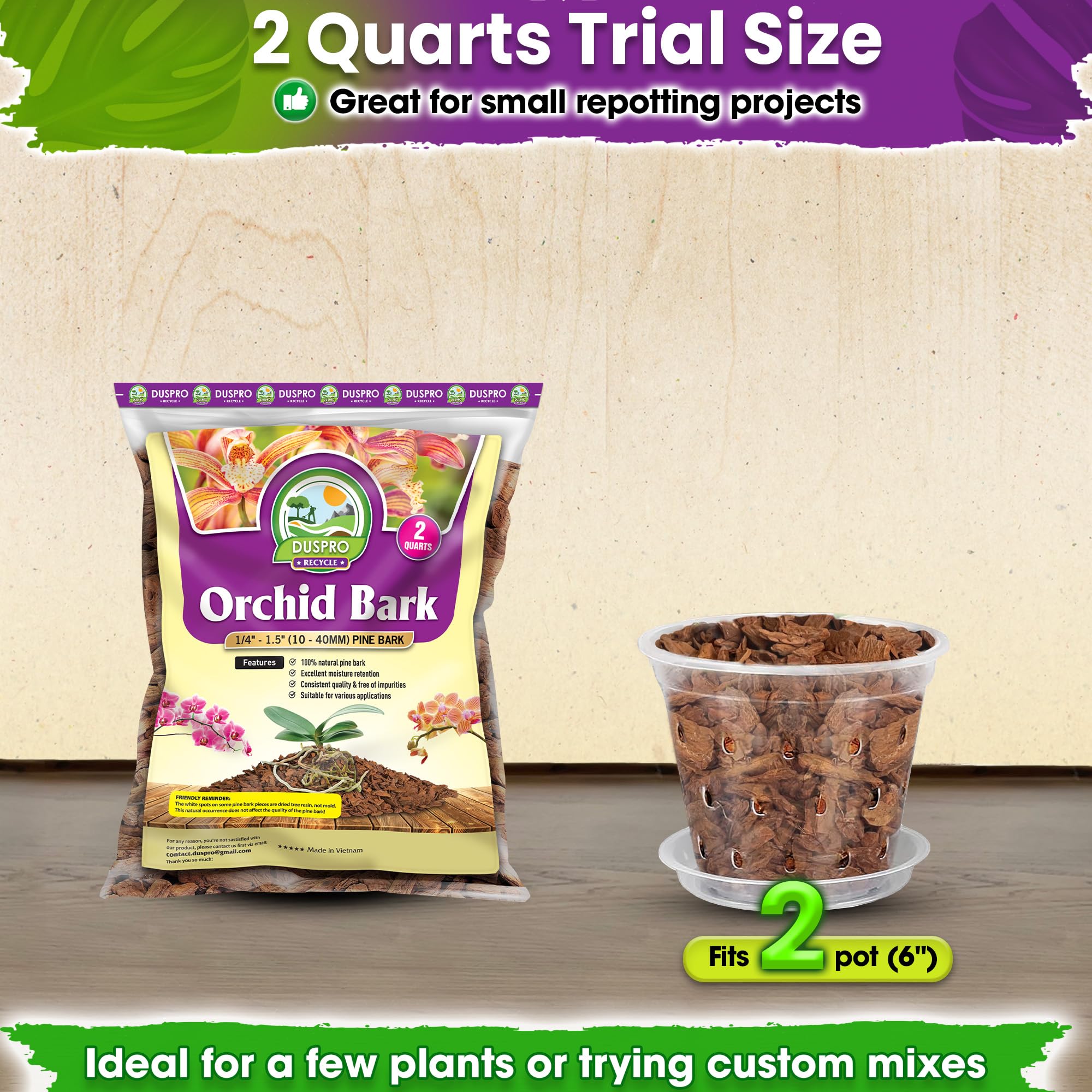 Duspro Orchid Bark 2 QT bag side view