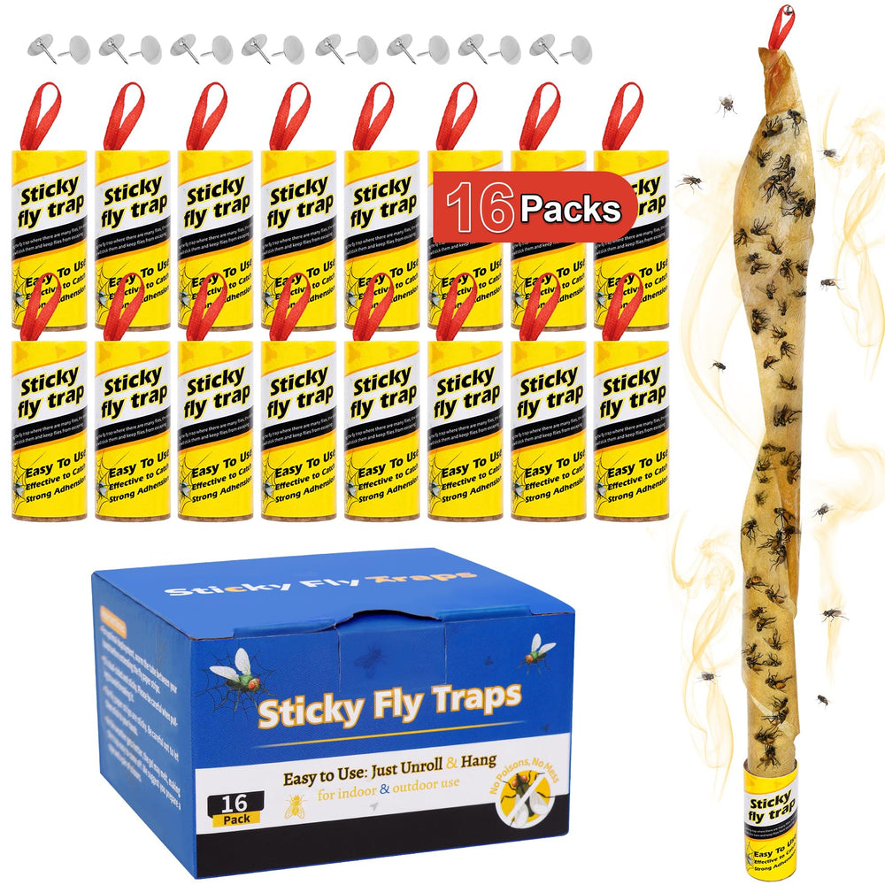 Dwcom Trap 16 Pack Fly Strips yellow paper with glue