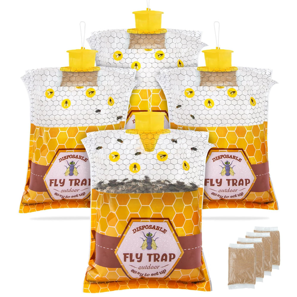 Dwcom Trap 4 Pack Disposable Fly Traps, Yellow front view