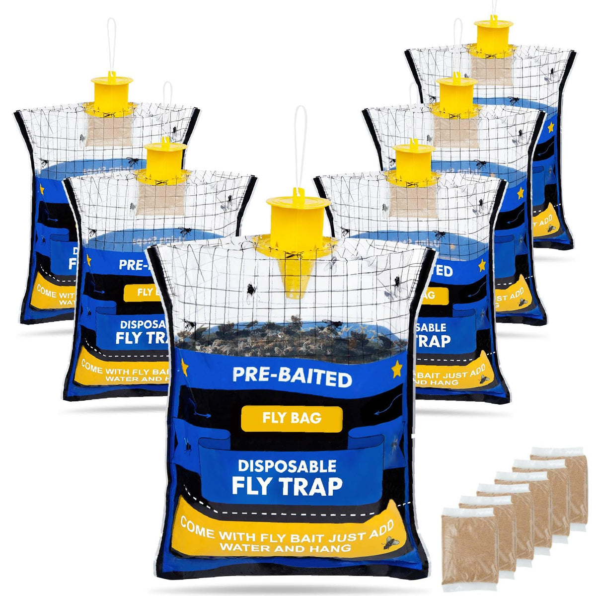 Dwcom Trap 6 Pack Disposable Fly Traps blue packaging front view