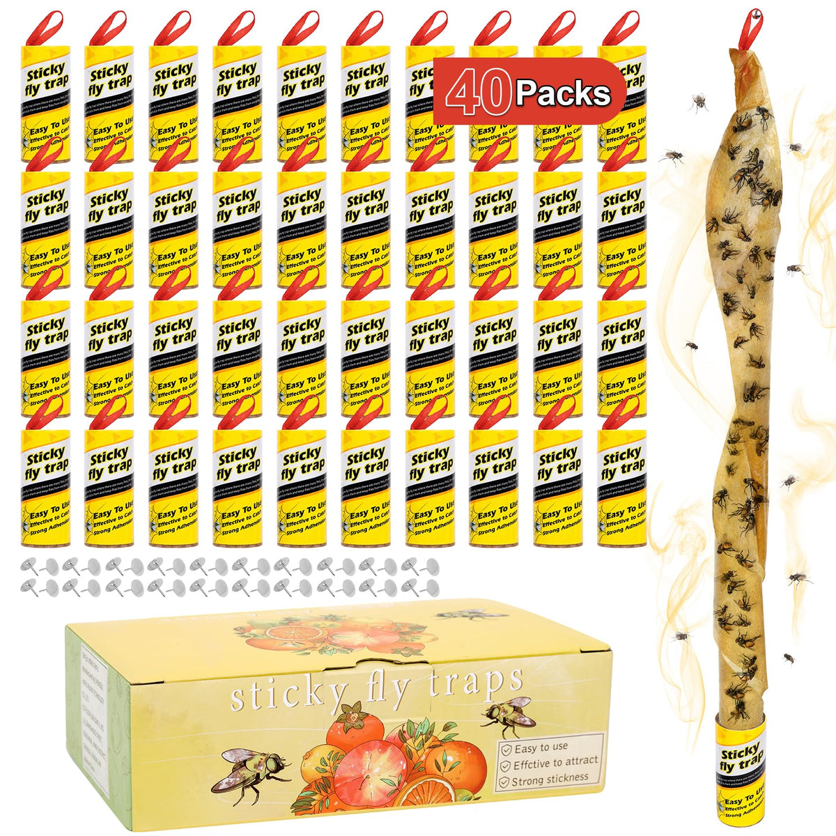 Dwcom Trap Fly Strips 40 pack yellow sticky traps front view