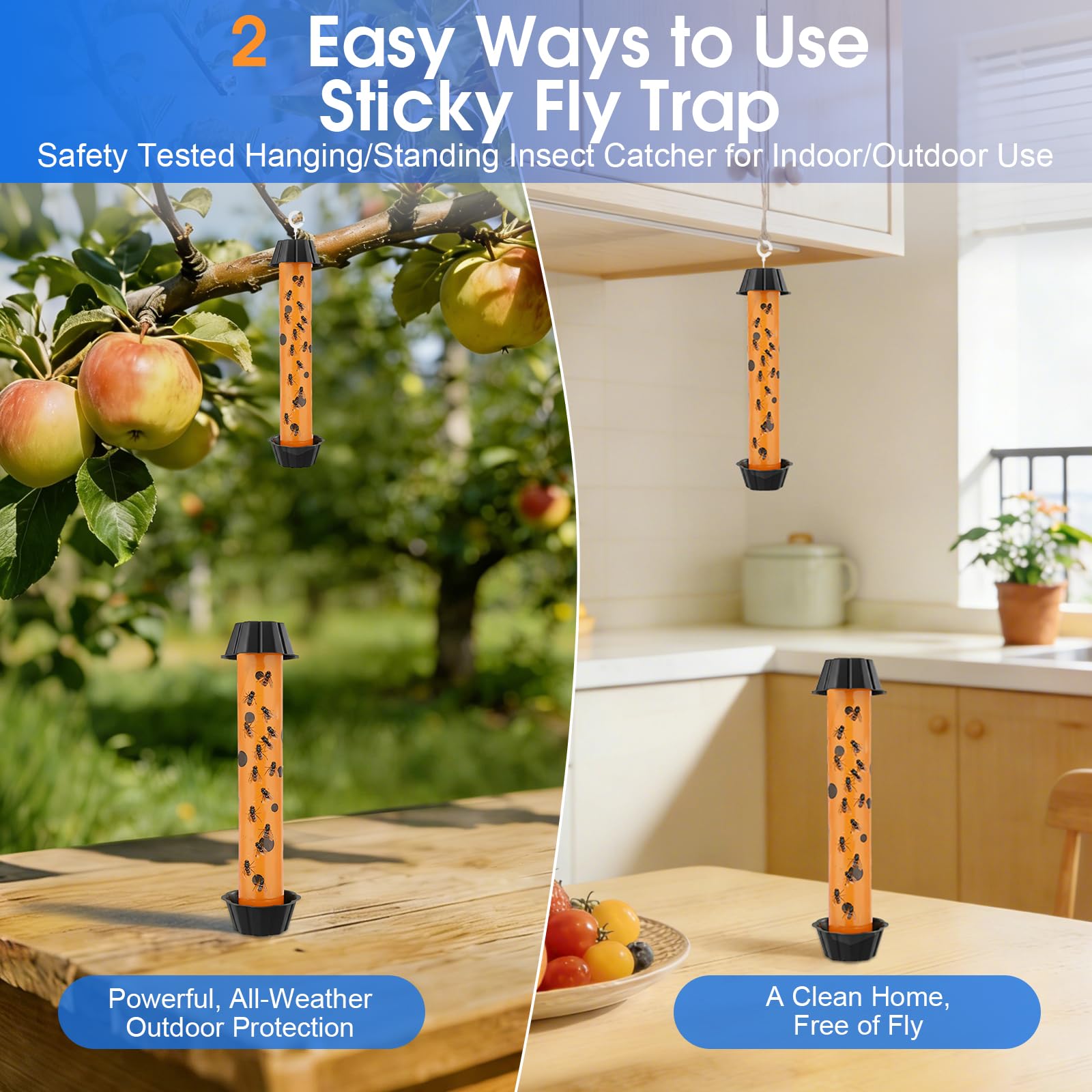 Dwcom Trap Fly Trap Strips hanging outdoors