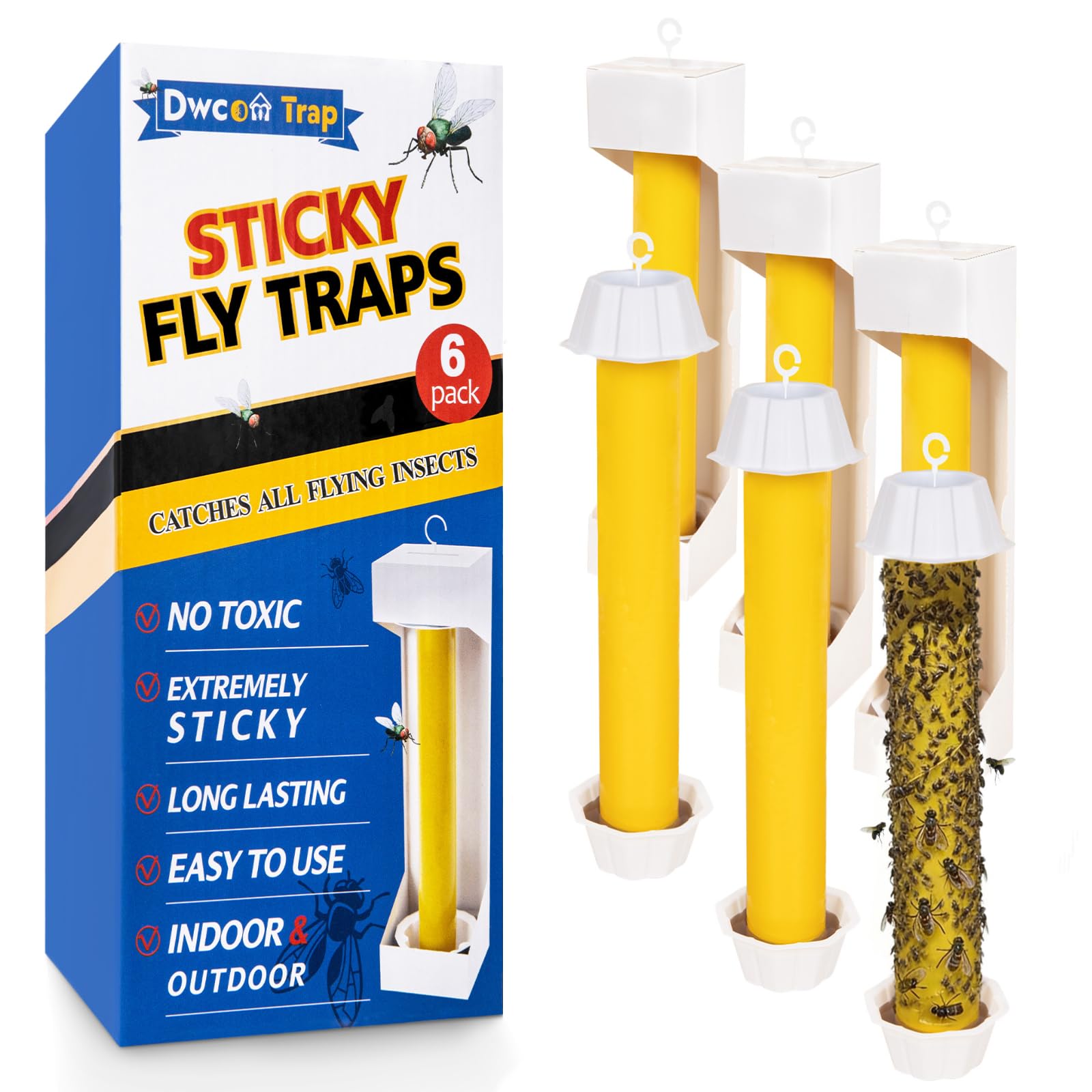 Dwcom Trap Sticky Fly Traps Yellow 6 Pack Front View