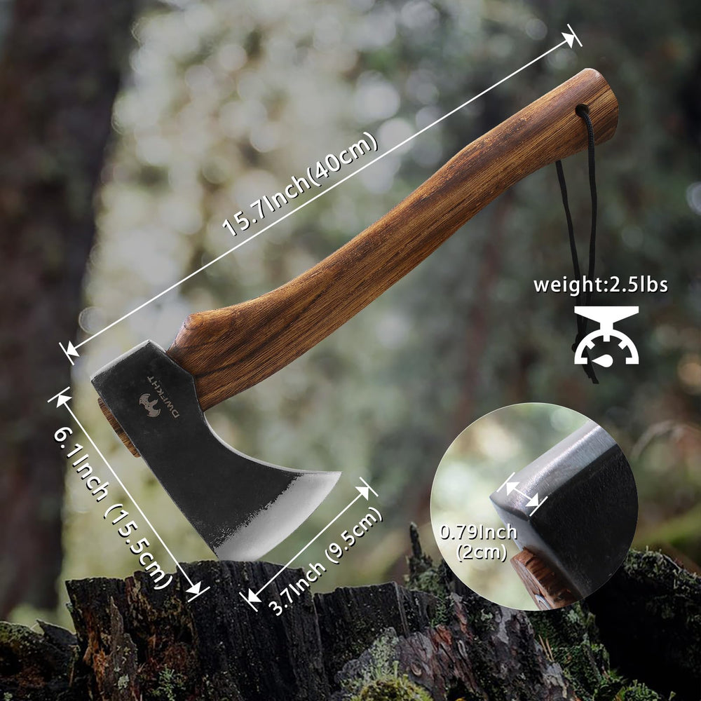 DWFKHT Camping Hatchet beech wood handle side view