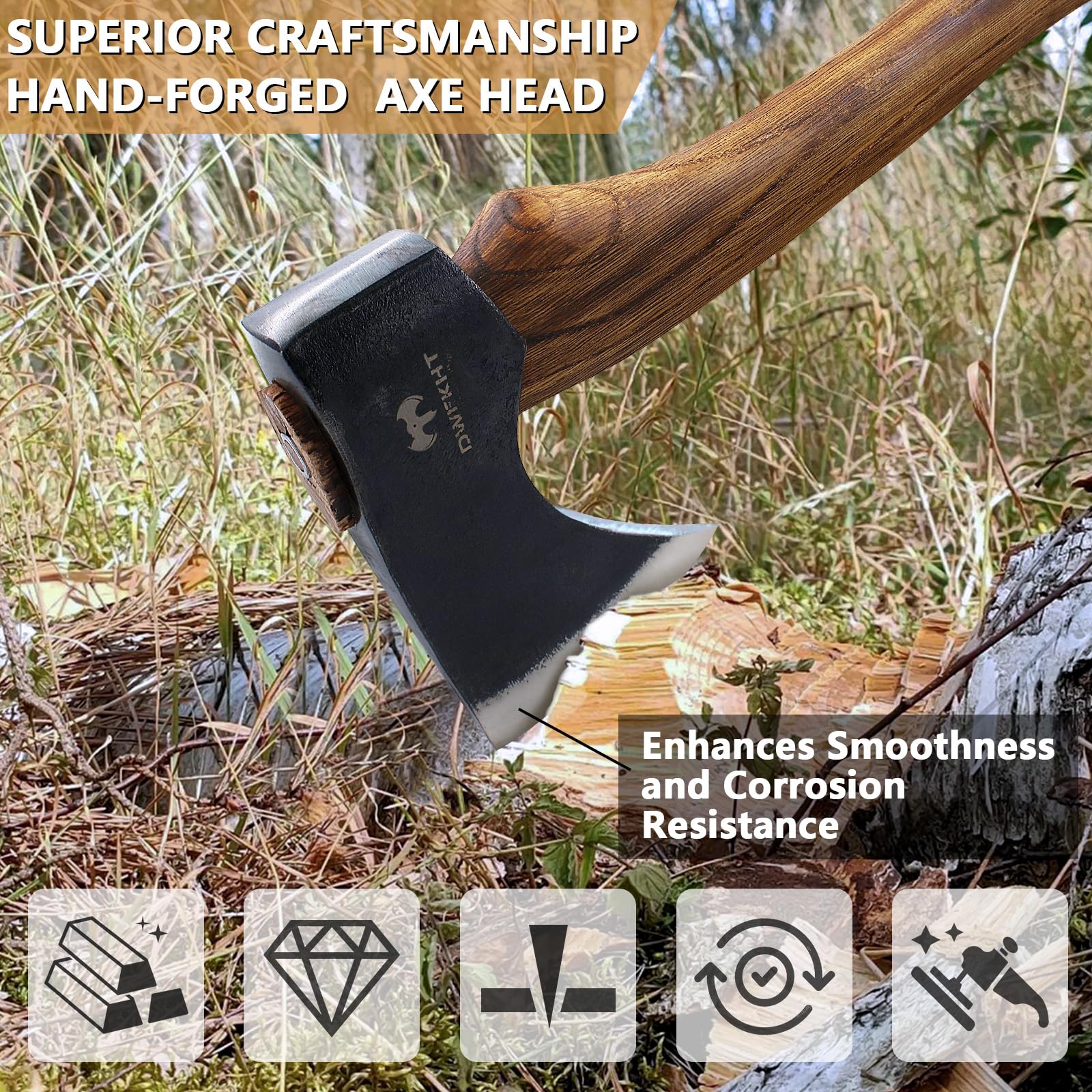 DWFKHT Camping Hatchet blade and handle detail