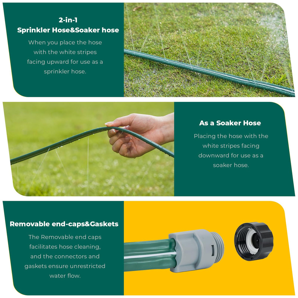 DXront soaker hose alongside metal garden stakes