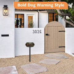 DXSIGN Funny Dog No Soliciting Sign mounted on a fence