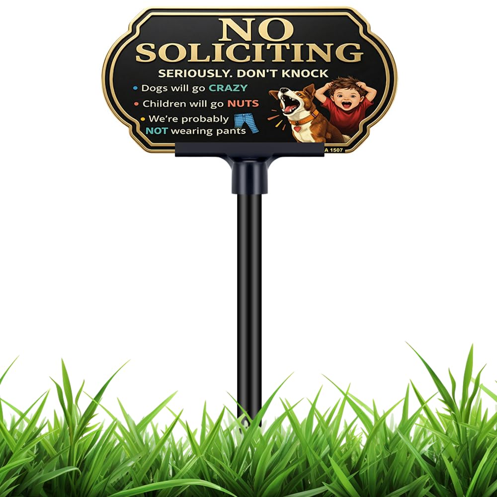 DXSIGN Funny No Soliciting Sign front view, 10 x 5 inches