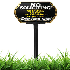 DXSIGN Funny No Soliciting Sign front view with bold message