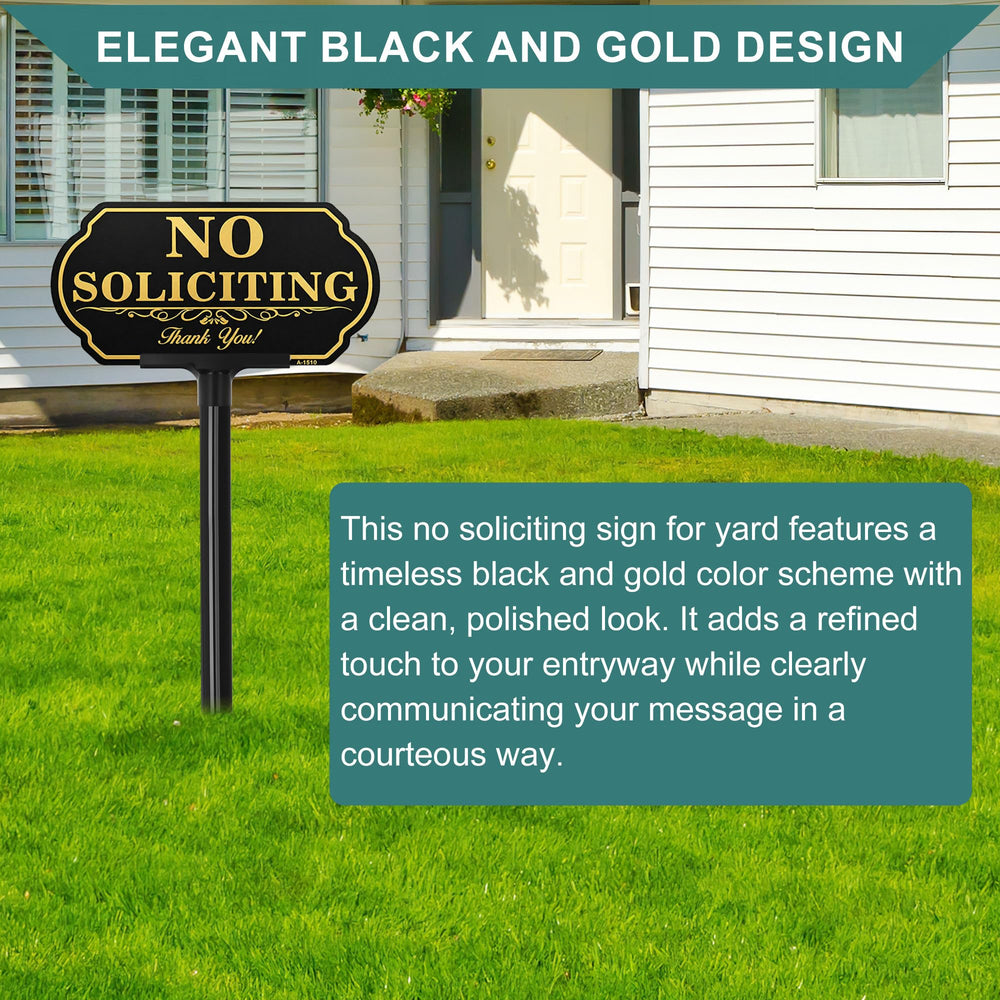 DXSIGN No Soliciting Sign black and gold design