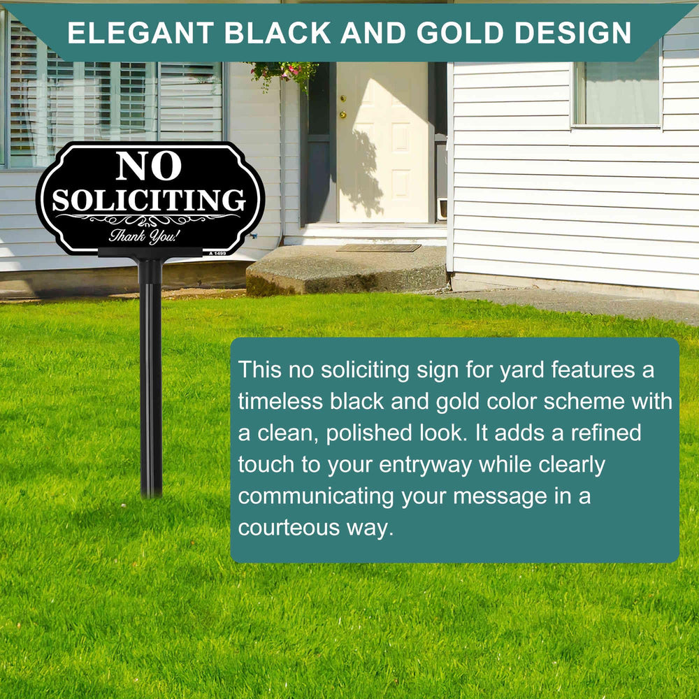 DXSIGN No Soliciting Sign close-up showing black and white design